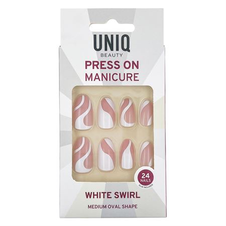 UNIQ Press On Negler med Lim - White Swirl