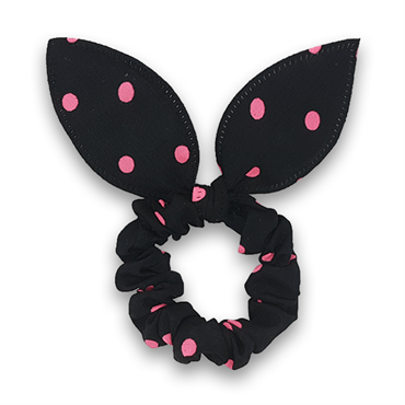 Scrunchie med bow - Svart med pink prikker