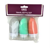 UNIQ Kompakt Reiseflaskesett, 3 x 60 ml, gjenbrukbare og klembare plastbeholdere