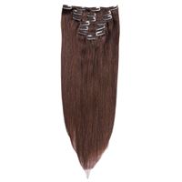 Clip-on hair extensions, Remy-hår, 50 cm, mørkebrun 2#, 7 deler
