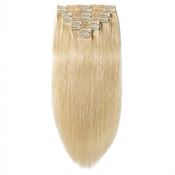 Clip-on hair extensions, Remy-hår, 50 cm, Blond #613, 7-delt