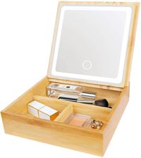 UNIQ 2-i-1 LED-speil med organisering | Vakker boks med bambus for sminke og smykker