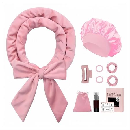 SOHO Heatless Curler Set med Hårband, Bonnet og Hårklemme - Pink