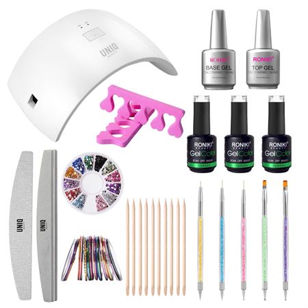 Nail Starter Kit - Premium Gel Lakk sett med 24W negletørker, farger og tilbehør (CL-01)