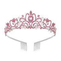 Prinsessediadem / Tiara - Rosa / Sølv med strasssten