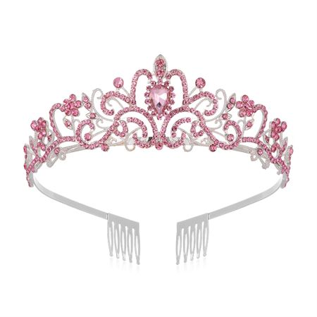 Prinsessediadem / Tiara - Rosa / Sølv med strasssten