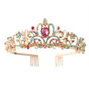 Prinsesse Tiara / Diadem, gullfarget med opal og strass