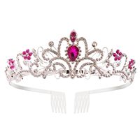 Prinsessediadem / Tiara - Sølv / Pink med strasssten