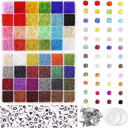 Seed / Rocailles Perler Kiera Kit - KREA DIY Smykkesett med ulike perler - 35000 stk