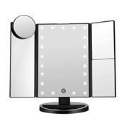 UNIQ Hollywood Tredelt (Trifold) Sminkespeil med LED-lys - Svart