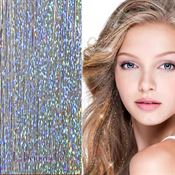 Bling glitter Extensions - 100 stk glitterhår 80 cm - sølv