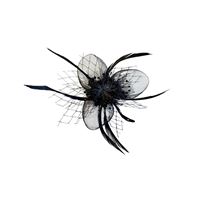 Elegant svart blomsterbrosje med fjær – 2-i-1 hårklype og nålespenne