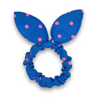 Scrunchie med bow - blå med pink prikker