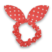 Scrunchie med bow - pink med hvit prikker