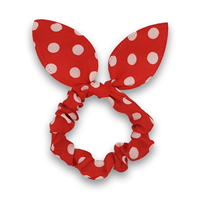 Scrunchie med bow - Rød med hvide prikker