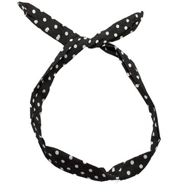 Flexi Pannebånd svart med hvite polka prikker