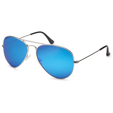 Lux® Aviator Pilot Solbriller - Blå glass med sølv sett