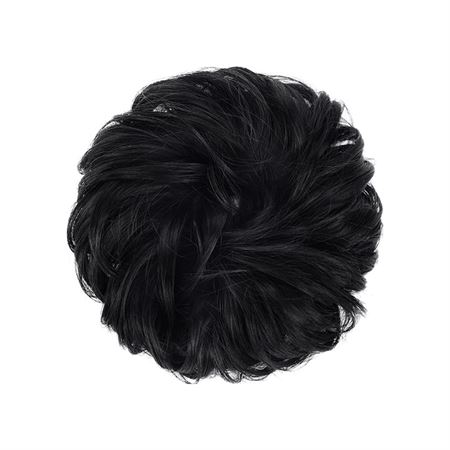 Messy Bun Hårstrikk med krøllete kunstig hår - 1# Jet Black