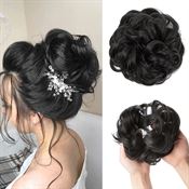 Messy Curly hårstykke for knoll, Naturlig Svart #2