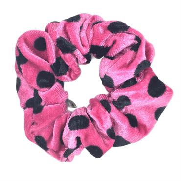 Scrunchie Cotton Hårstrikk -  Rosa med svarte polkadots