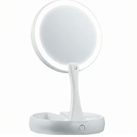 UNIQ Sammenleggbart Sminkespeil med LED – Tosidig 1x/10x Forstørrelse + 3 Oppbevaringsrom (Hvit)