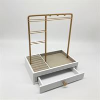UNIQ Smykkestativ / Smykkeskrin i gull med skuff - Holder til øredobber, ringer og kjeder (29 cm)